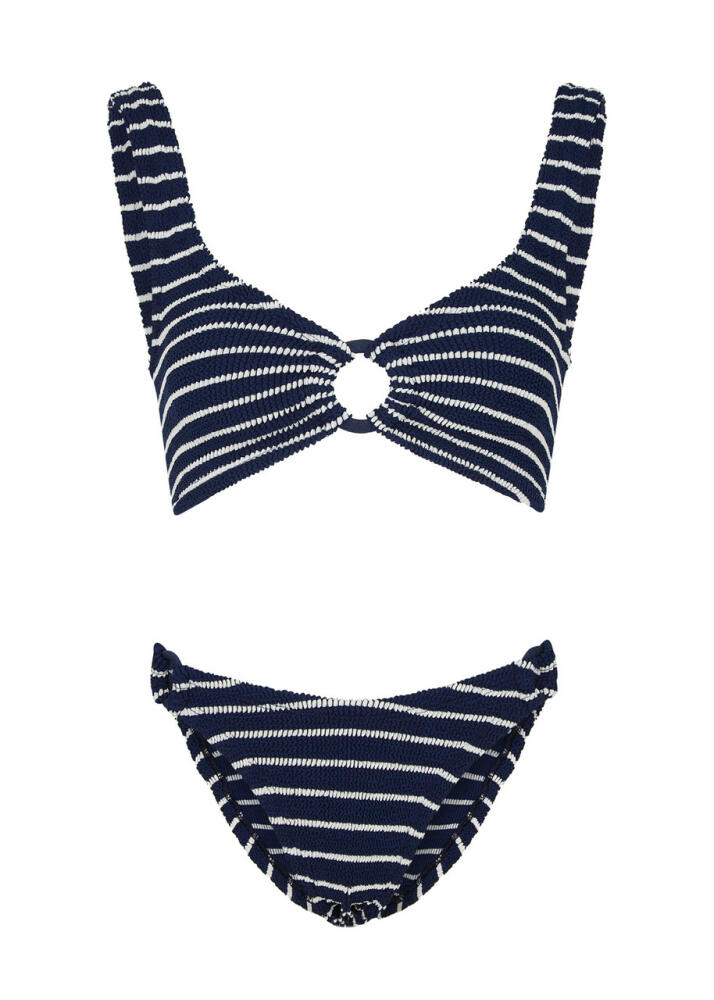 Hunza G - Hallie Seersucker Bikini, Navy, One Size, Hoop Details, Machine Wash, Hunza G Hallie - Cover