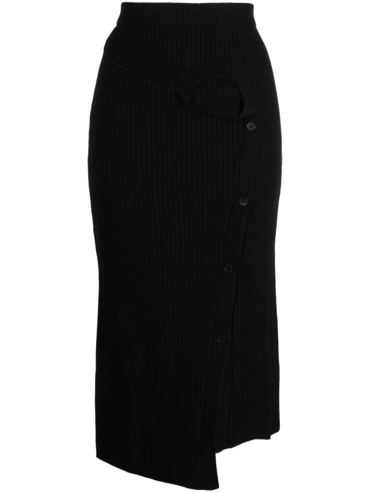 Feng Chen Wang ribbed-knit wool midi skirt - Black Cover