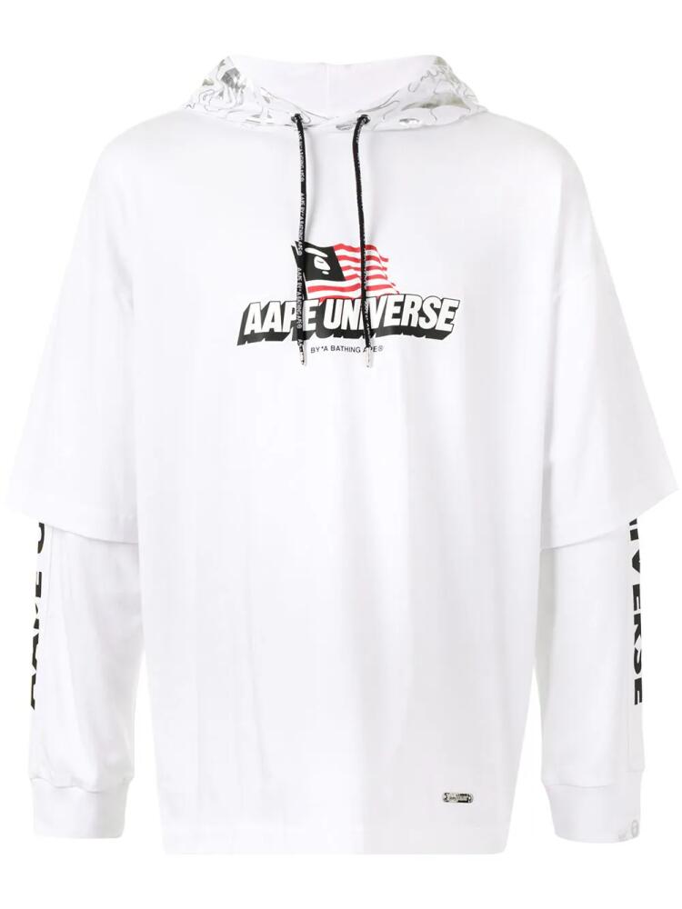 AAPE BY *A BATHING APE® logo-print layered hoodie - White Cover