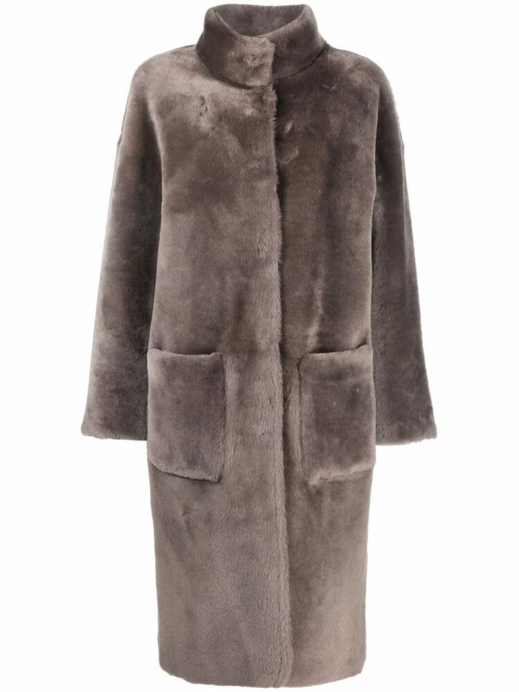 Liska high-neck shearling coat - Grey Cover