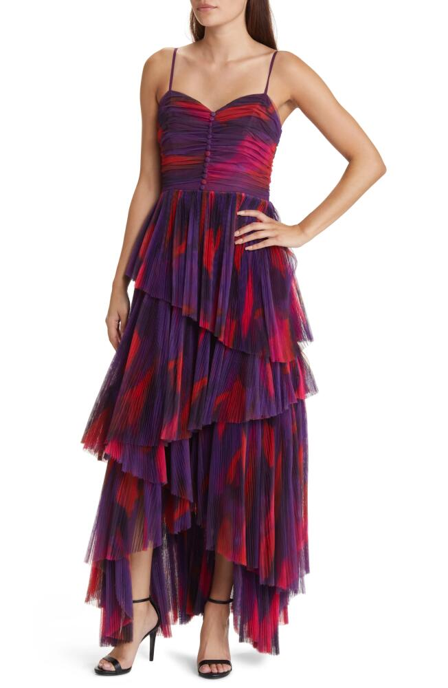 Hutch Akila Pleated Tiered Gown in Purple Messy Brushstrokes Cover