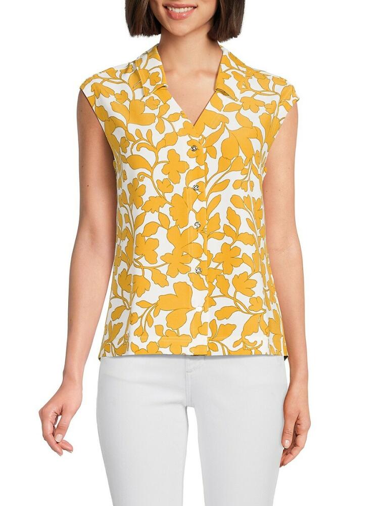 Tommy Hilfiger Women's Floral Button Front Blouse - Deep Maize Cover