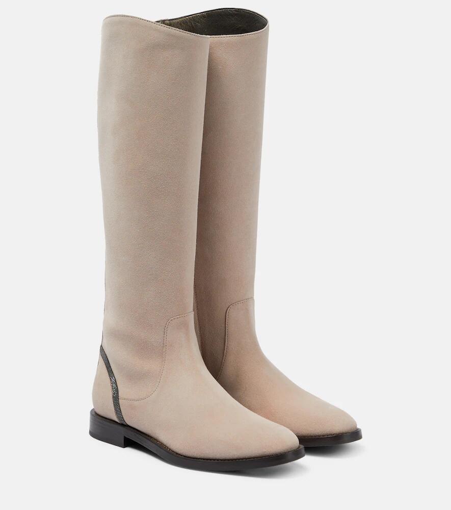 Brunello Cucinelli Embellished suede knee-high boots Cover