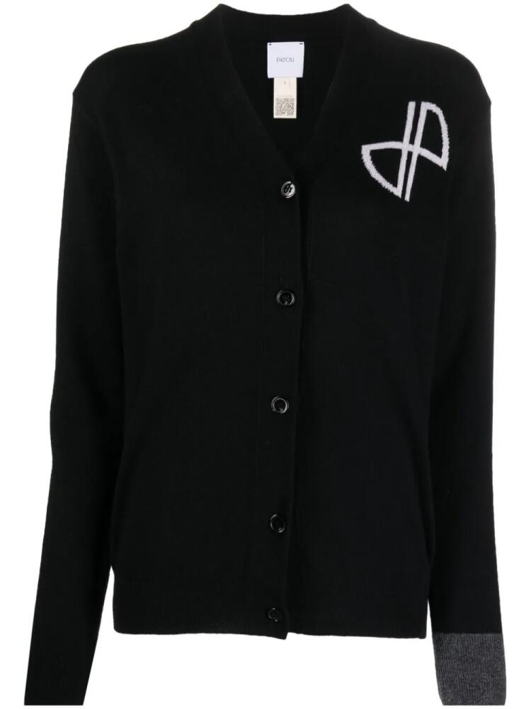 Patou logo-intarsia wool-cashmere cardigan - Black Cover