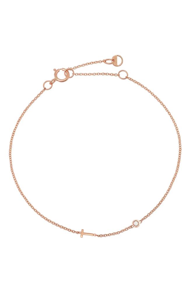 BYCHARI Initial & Diamond Bracelet in 14K Rose Gold-T Cover