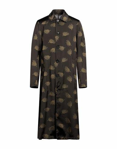 Dries Van Noten Man Overcoat & Trench Coat Dark green Viscose, Silk Cover