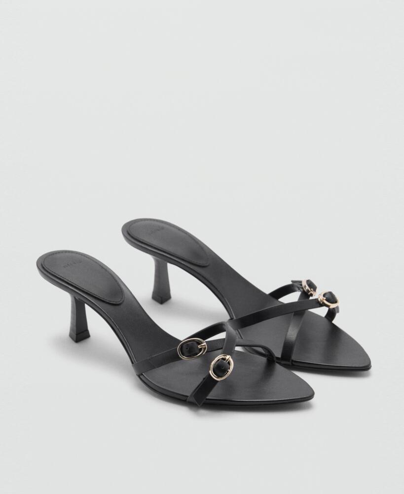 Mango Women's Buckle Leather Sandals - Black Cover