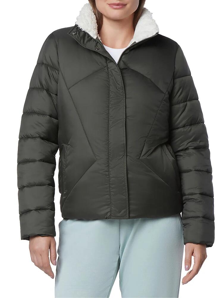 Andrew Marc Women's Faux Fur Puffer Jacket - Olive Cover