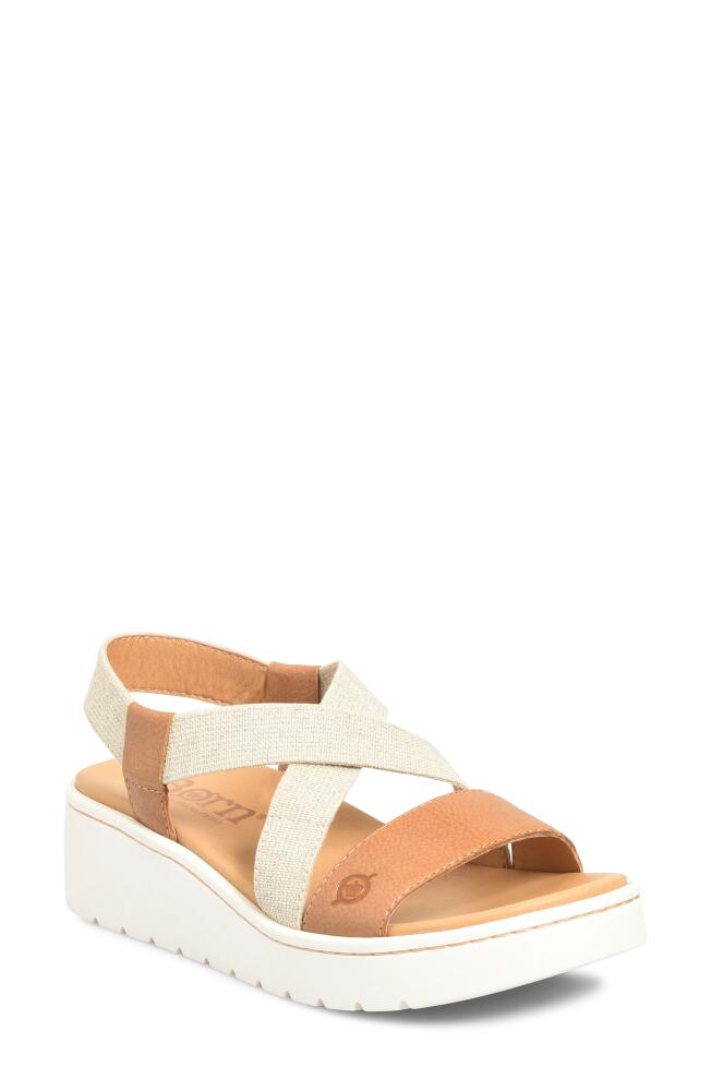 Børn Kasady Ankle Strap Platform Wedge Sandal in Tan Leather Cover