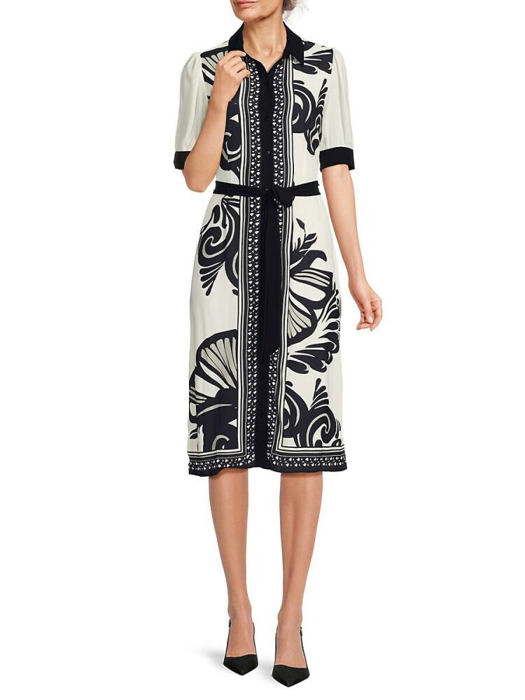 T Tahari Women's Puff Sleeve Shirt Dress - Paisley White Cover