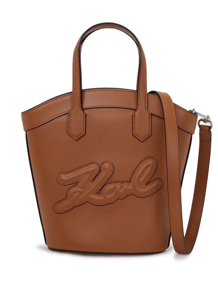 Karl Lagerfeld small Signature Tulip leather tote bag - Brown Cover