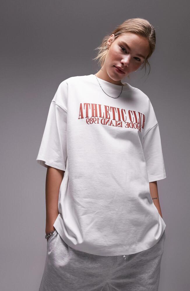 Topshop Athletic Club Oversize Graphic T-Shirt in White Cover