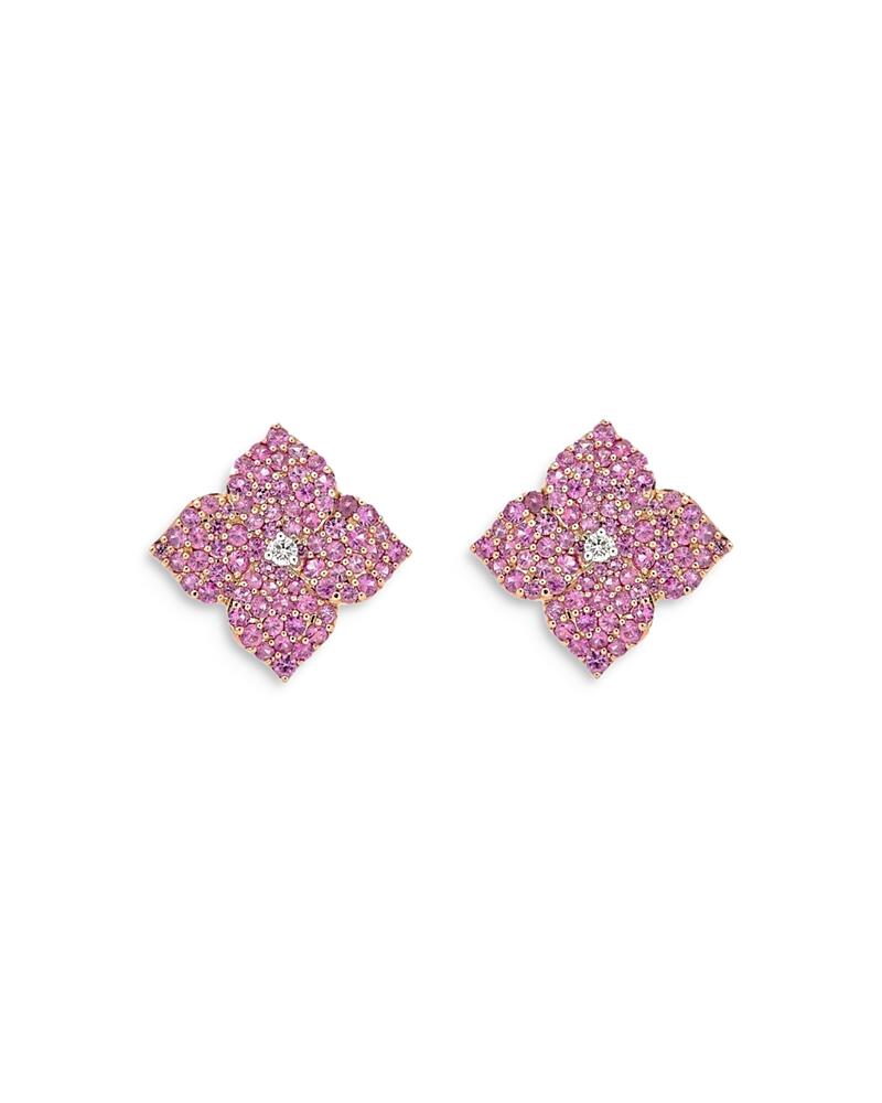 Piranesi 18K Rose Gold Fiore Pink Sapphire & Diamond Pave Flower Small Stud Earrings Cover