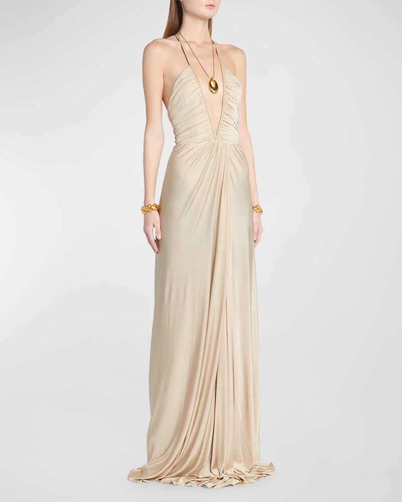 TOM FORD Plunging Ruched Fluid Jersey Slit Gown Cover