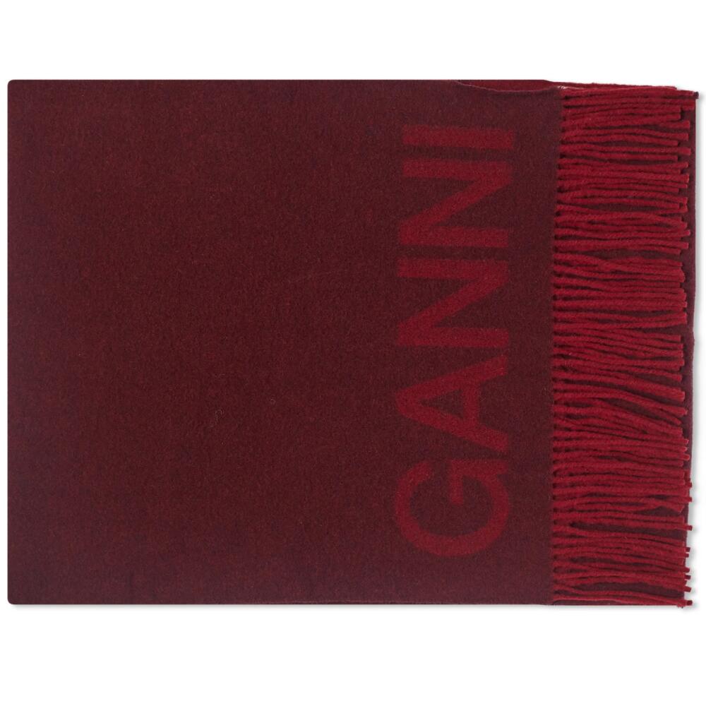 GANNI Women's Recycled Wool Fringed Scarf in Burgundy Cover