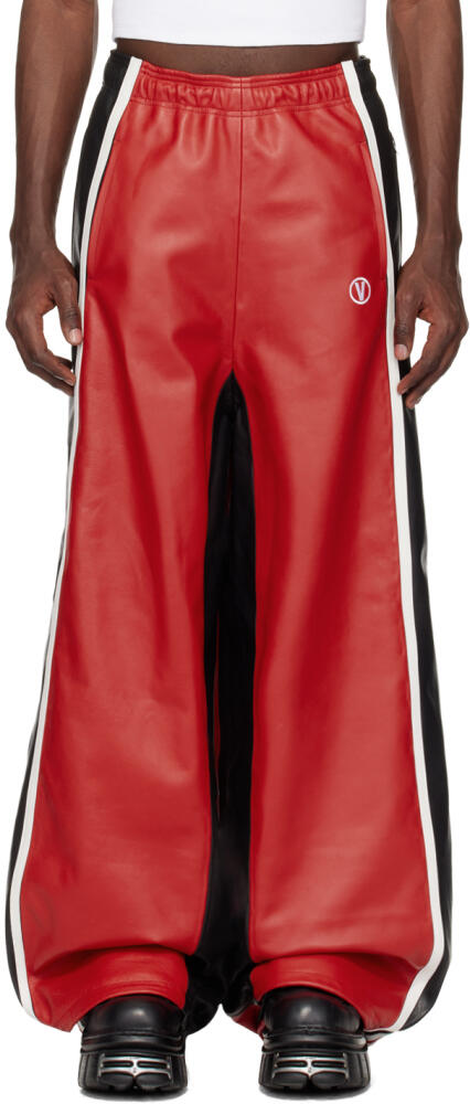 VETEMENTS Red & Black Piping Leather Pants Cover