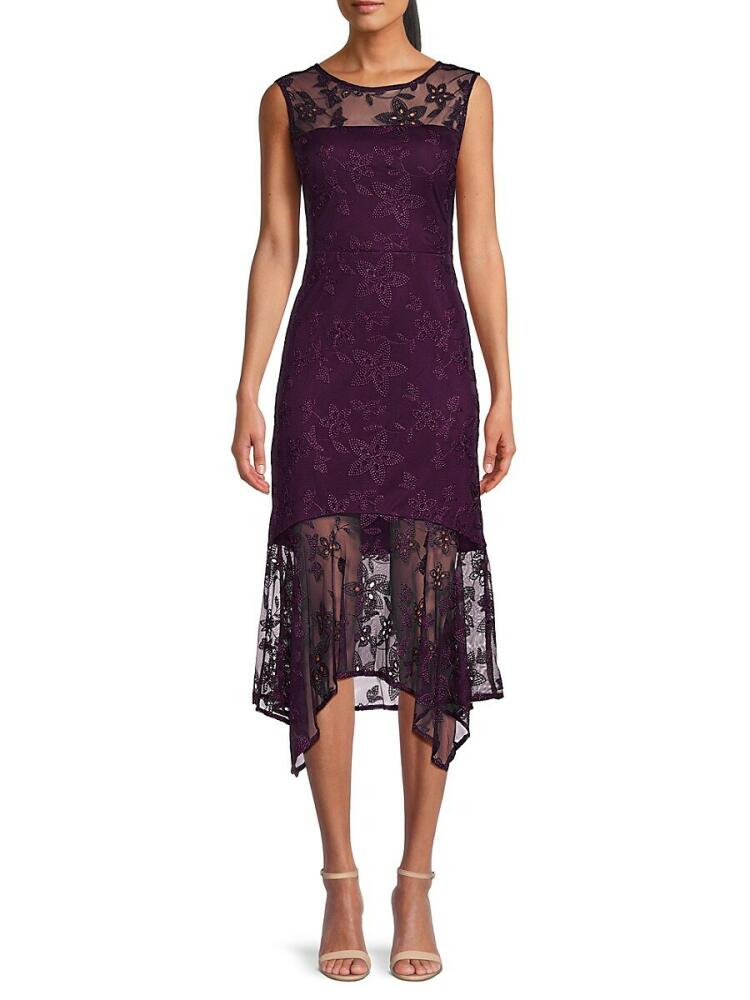 Kensie Women's Embroidered Midaxi Dress - Eggplant Cover