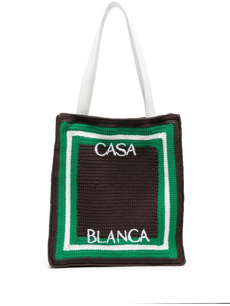 Casablanca logo-embroidered crochet tote bag - Brown Cover