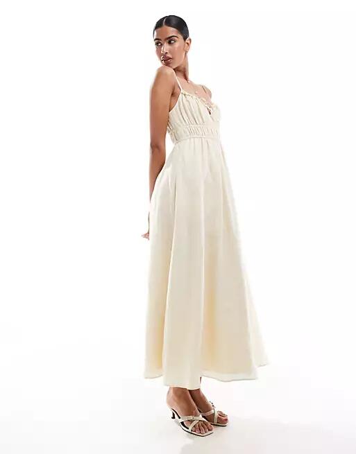 Ever New ruched bust midi dress in butter bean-White Cover