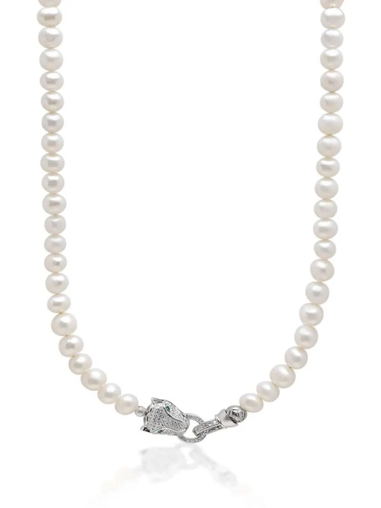 Nialaya Jewelry panther head lock pearl necklace - Silver Cover