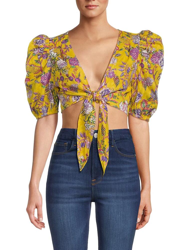 Hemant & Nandita Women's Floral Tie Front Crop Top - Canary Yellow Cover