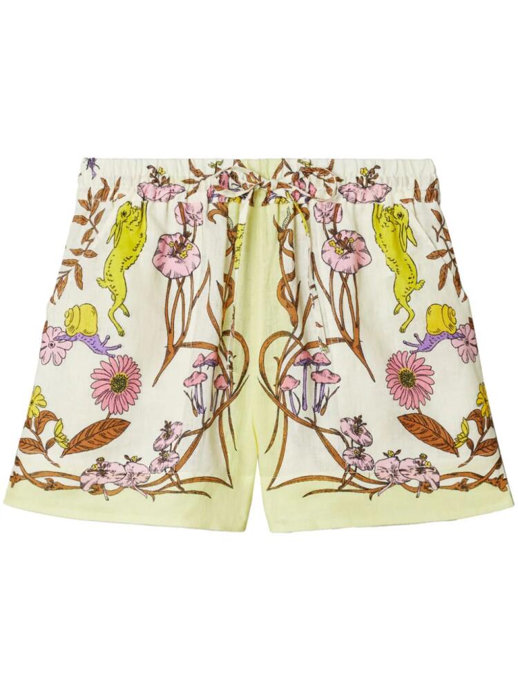 Tory Burch floral-print linen shorts - Neutrals Cover