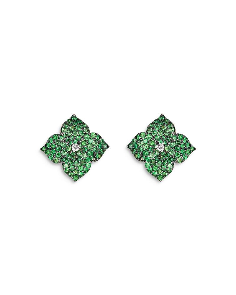 Piranesi 18K Yellow Gold Fiore Tsavorite & Diamond Pave Flower Small Stud Earrings Cover