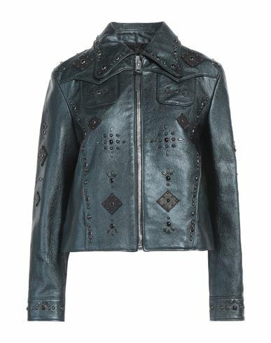 Coach Woman Jacket Midnight blue Goat skin, Cowhide Cover