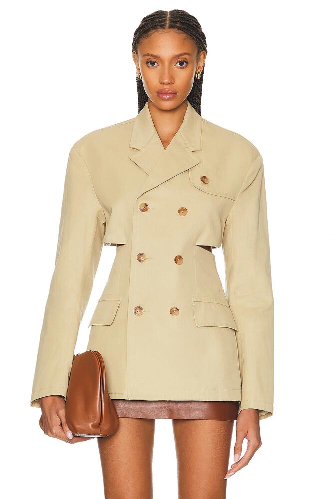 R13 Double Breasted Open Back Blazer in Beige Cover