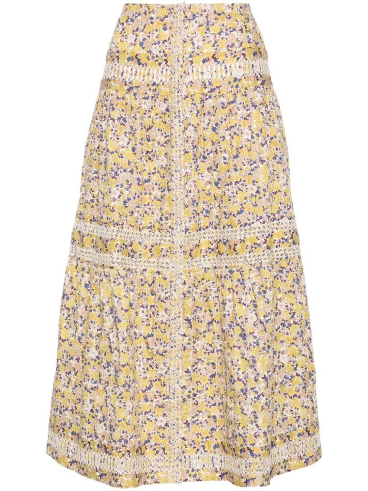 Maje floral-embroidered A-line midi skirt - Neutrals Cover