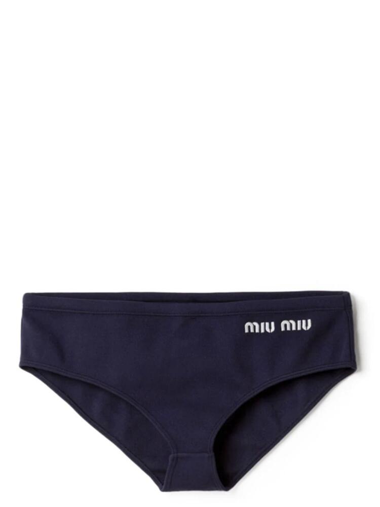 Miu Miu logo-embroidered bikini bottoms - Blue Cover