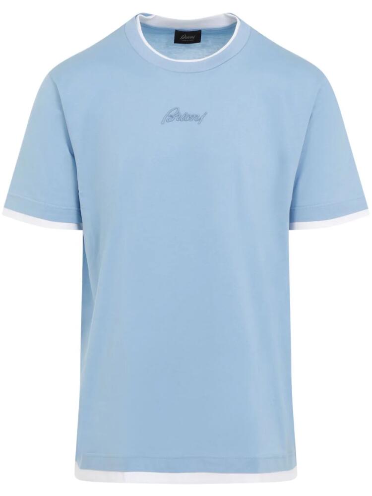 Brioni logo-embroidered layered t-shirt - Blue Cover