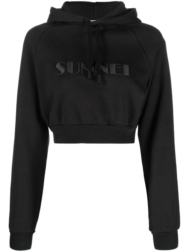 Sunnei embroidered-logo cropped hoodie - Black Cover