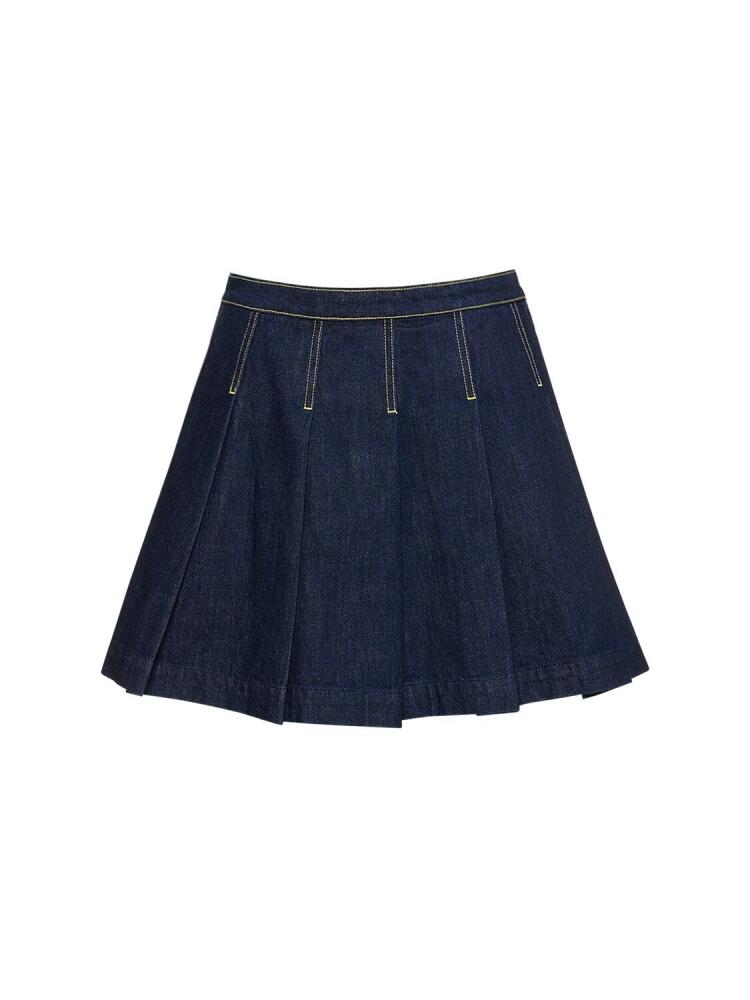 KENZO PARIS Pleated Cotton Denim Mini Skirt Cover