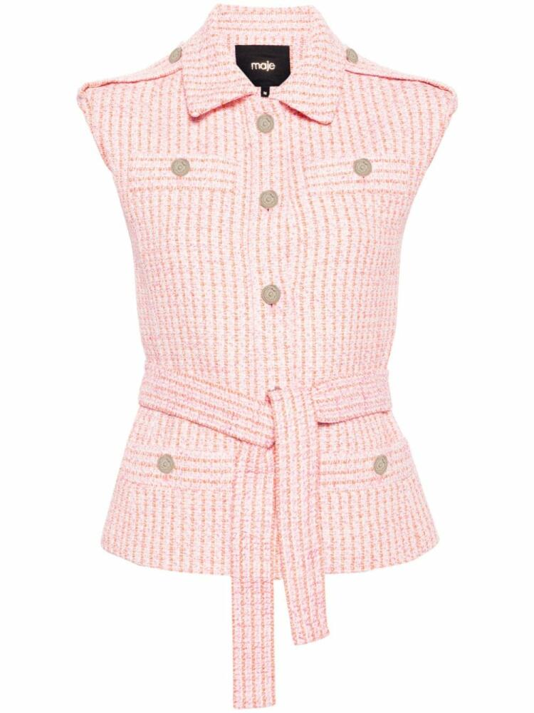 Maje belted tweed waistcoat - Pink Cover