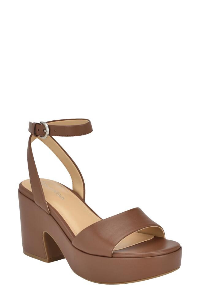 Calvin Klein Summer Ankle Strap Platform Sandal in Medium Brown Cover