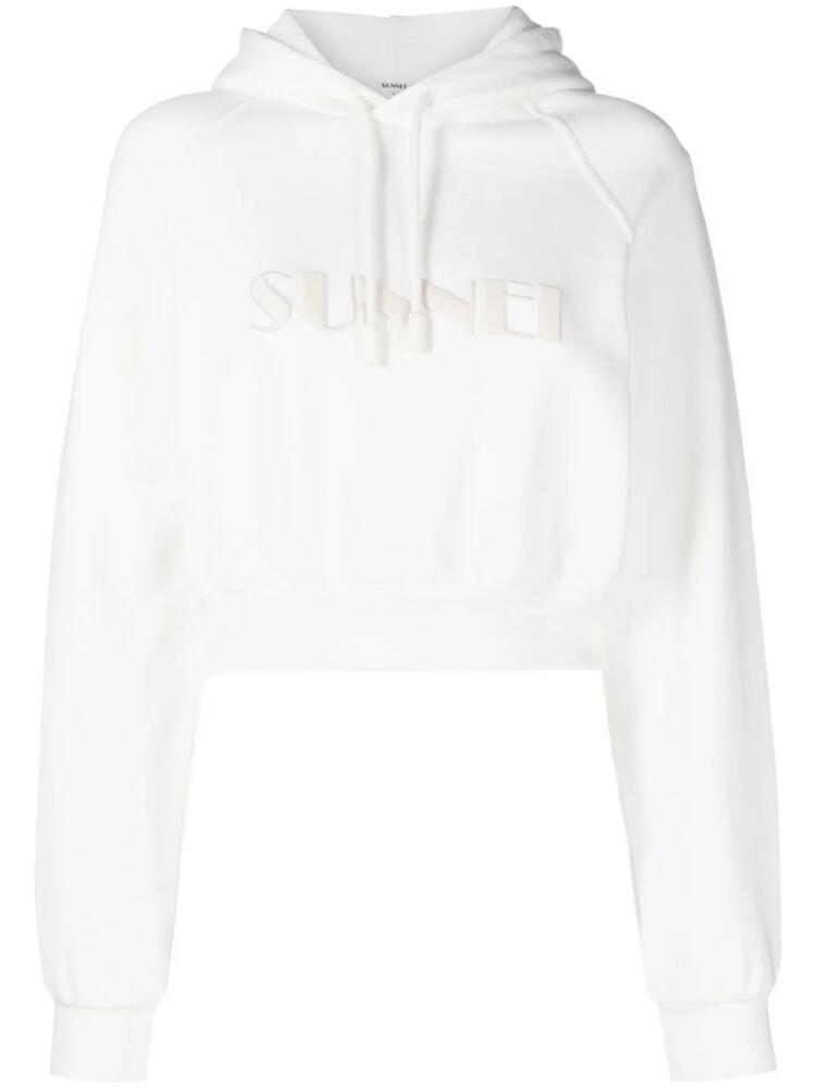 Sunnei cropped logo-print cotton hoodie - White Cover