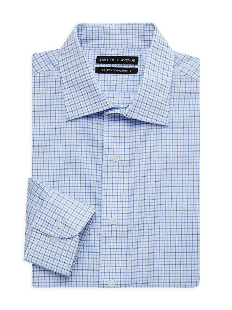 Saks Fifth Avenue Men's Checked Slim Fit Dress Shirt - White Blue Cover