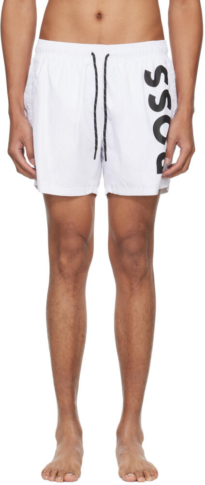 BOSS White Large Print Swim Shorts Cover