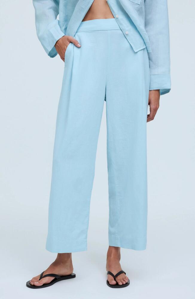 Madewell Pull-On Crop Straight Leg Linen Pants in Blue Heron Cover