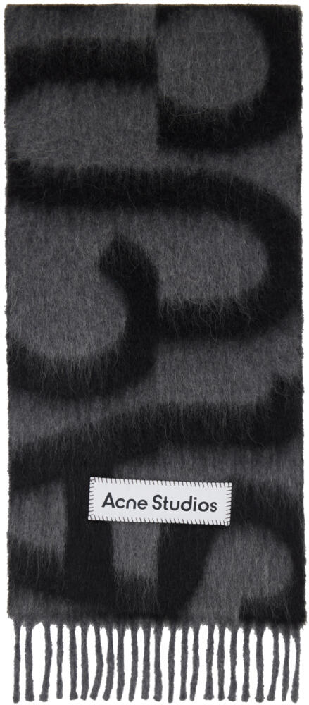 Acne Studios Black & Gray Wool Alpaca Logo Scarf Cover