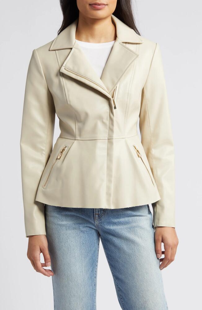 Via Spiga Peplum Faux Leather Jacket in Beige Cover