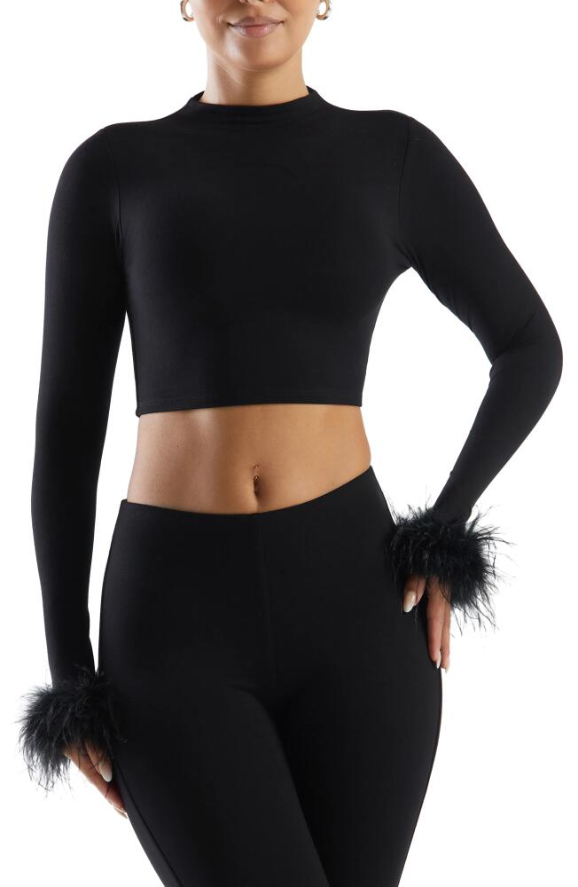 Naked Wardrobe Fly as a Feather Long Sleeve Crop Top in Black Cover