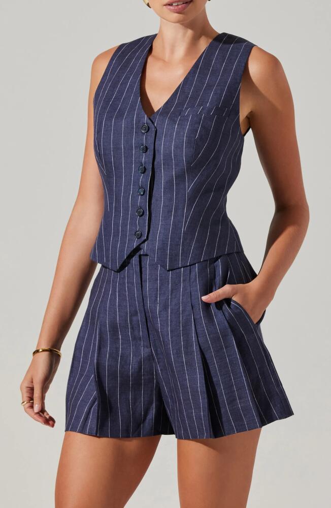 ASTR the Label Kaiko Pinstripe Linen Vest in Indigo Denim Stripe Cover