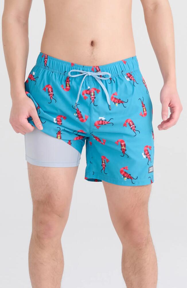 SAXX Oh Buoy Stripe 2-in-1 Hybrid Shorts in Shrimp Cocktail-Blue Moon Cover