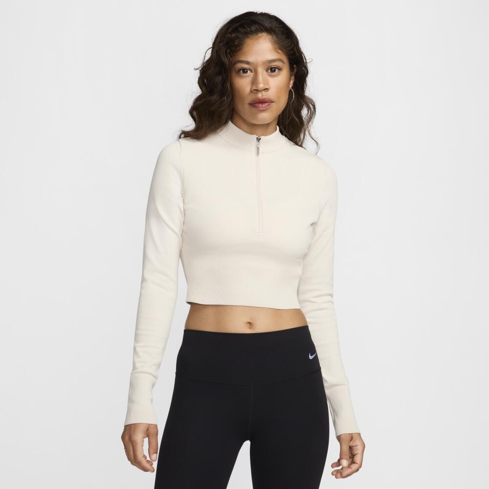 Women's Nike Sportswear Chill Knit Slim Long-Sleeve Cropped Sweater 1/2-Zip Top in Brown Cover