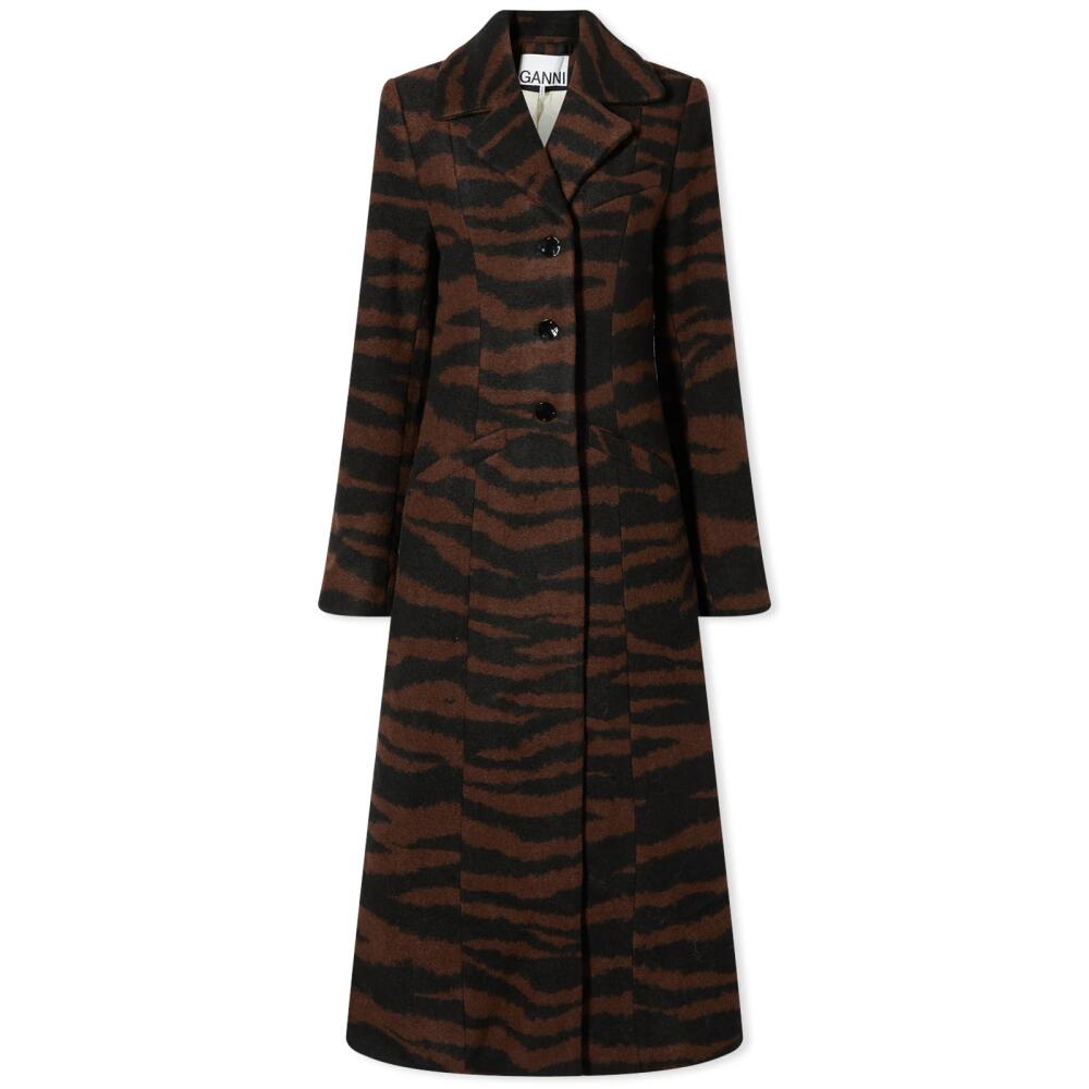 GANNI Women's Wool Jacquard Fitted Coat in Black Cover