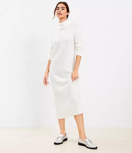 Loft Ribbed Turtleneck Midi Sweater Dress Cover