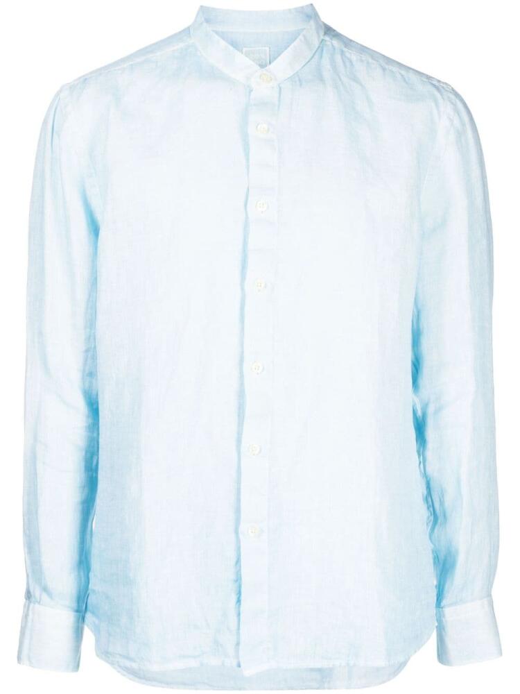 120% Lino band collar linen shirt - Blue Cover