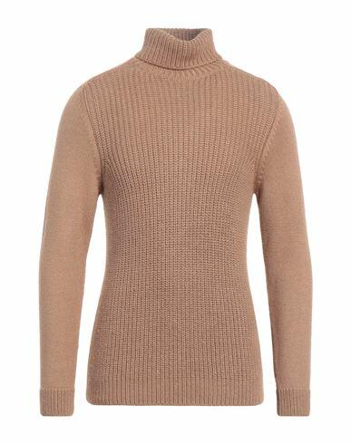 Isaia Man Turtleneck Camel Alpaca wool, Silk Cover